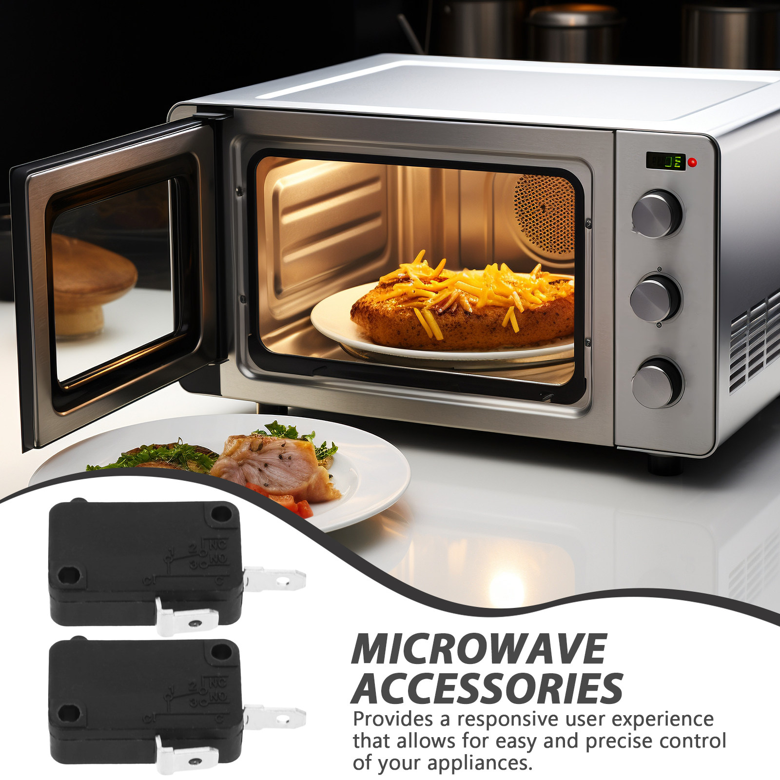 Home Appliances - 電子レンジのドア交換用マイクロスイッチ2個。2ピン、通常開、汎用性の高い家庭用電化製品用リミットスイッチ、高感度。