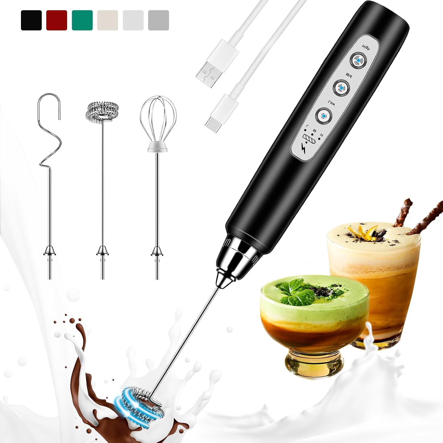 充電式ミルク泡立て器、ハンドヘルド、3段階速度調整可能な電動 - Electric Milk Frother Handheld のレビューと価格